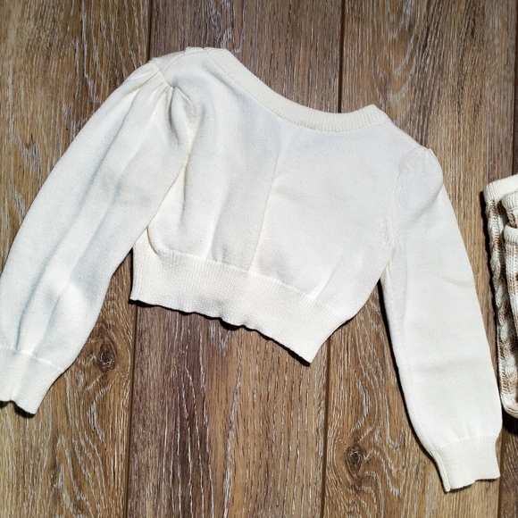 Baby's tan & white striped capped sleeve sweater dress, hat and cardigan 6-9M - Picture 14 of 16